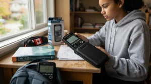 University STEM student utilizing a high-value graphing calculator under $150 CAD for engineering and calculus coursework in Canada.