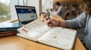 Close-up of a bilingual French-English daily planner layout designed for post-secondary education in Quebec.