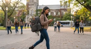 An ergonomic laptop backpack with padded straps, ideal for commuting across large Canadian university campuses.