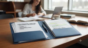 A professional navy blue presentation folder suitable for formal CEGEP oral exam submissions