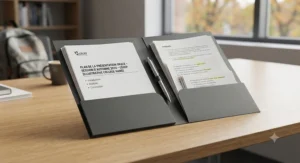 A well-organized presentation folder containing notes and handouts for a CEGEP academic presentation
