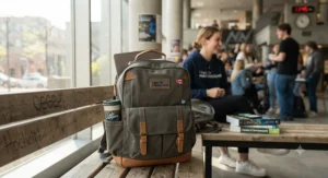 A stylish canvas backpack suitable for classes and campus activities at a Montreal CEGEP.