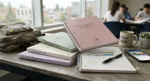 Aesthetic spiral notebooks for college students featuring minimalist pastel designs.