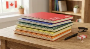 An affordable single subject notebook 5 pack stacked neatly, ideal for university and college students in Canada.
