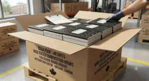 Bulk pack of wide ruled composition notebooks ready for school board orders and classroom use in Canada.