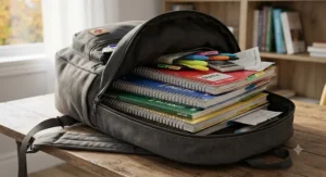 Sturdy multi-subject notebooks for high school packed safely inside a backpack for the school year.