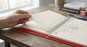Close-up of clean perforated pages in an open single subject spiral notebook for easy tear-out.