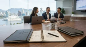 Professional business setups featuring executive coil notebooks with hard cover in Vancouver offices.