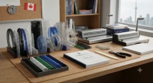 Spiral and comb binding supplies ideal for academic drafts and undergraduate project reports.