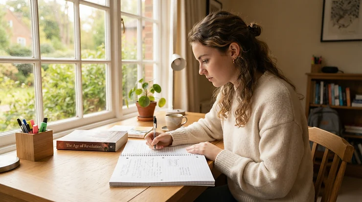 A student organizing study materials with savings from composition notebooks multi-pack deals in a Canadian home office.