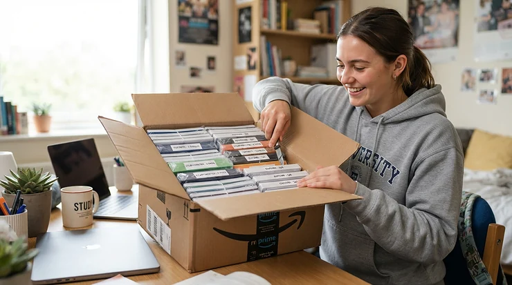 A student unboxing Hilroy exercise books bulk pack deals for the new term in Calgary