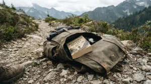 Durable sewn bound notebooks for daily journaling packed inside a canvas backpack for outdoor travel.